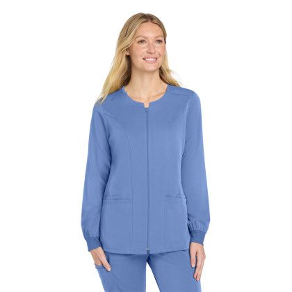 Custom Wink Women's Premiere Flex Full-Zip Scrub Jacket - Cell Blue Front View 