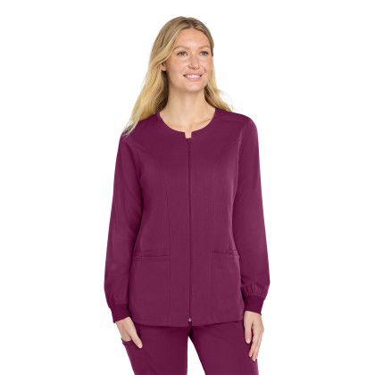 Custom Wink Women's Premiere Flex Full-Zip Scrub Jacket - Wine Front View 