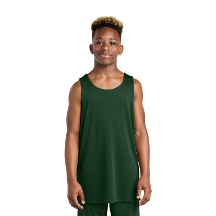 Custom Sport-Tek Youth PosiCharge Competitor Rev Tank - Forest Green/White Front view