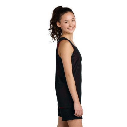 Custom Sport-Tek Youth PosiCharge Reversible Mesh Tank - Black Deep Red Side view