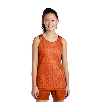 Custom Sport-Tek Youth PosiCharge Reversible Mesh Tank - Deep Orange/White Front view