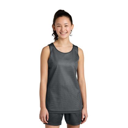 Custom Sport-Tek Youth PosiCharge Reversible Mesh Tank - Iron Grey/White Front view