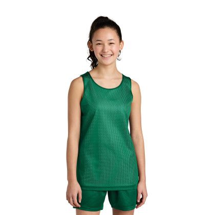Custom Sport-Tek Youth PosiCharge Reversible Mesh Tank - Kelly green/white Front view