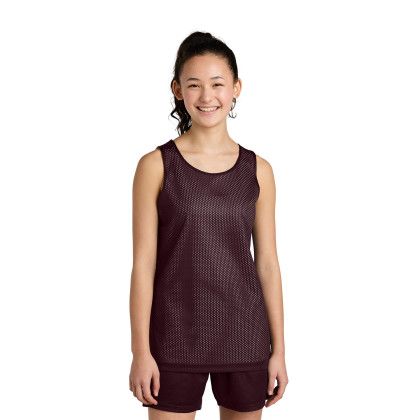 Custom Sport-Tek Youth PosiCharge Reversible Mesh Tank - Maroon/White Front view