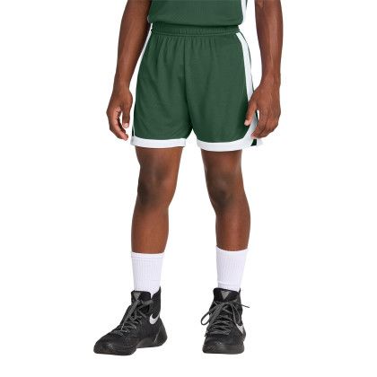Custom Sport-Tek Youth Rival Basketball 5 Short - Forst Green/White Front view Custom Sport-Tek Youth Rival Basketball 5 Short - Forst Green/White Front view
