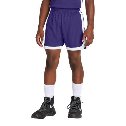 Custom Sport-Tek Youth Rival Basketball 5 Short - Purple/White Front view Custom Sport-Tek Youth Rival Basketball 5 Short - Purple/White Front view