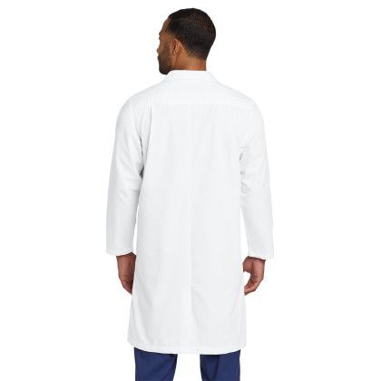Custom Wink Men's Long Lab Coat - White Back View 