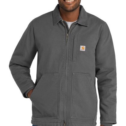 Custom Carhartt Sherpa-Lined Coat - Gravel Grey Front View Custom Carhartt Sherpa-Lined Coat - Gravel Grey Front View