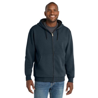 Custom CornerStone - Heavyweight Full-Zip Hooded Sweatshirt with Thermal Lining - Navy Front View 