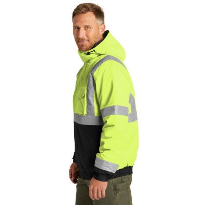 Custom CornerStone ANSI 107 Class 3 Economy Waterproof Insulated Bomber Jacket - Safety Yellow Side View 