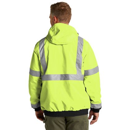 Custom CornerStone ANSI 107 Class 3 Economy Waterproof Insulated Bomber Jacket - Safety Yellow Back View 