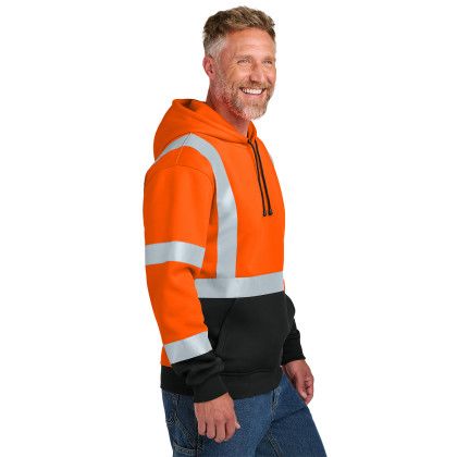 Custom CornerStone ANSI 107 Class 3 Heavy-Duty Fleece Pullover Hoodie - Safety Orange Side View 
