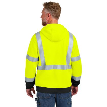 Custom CornerStone ANSI 107 Class 3 Heavy-Duty Fleece Pullover Hoodie - Safety Yellow Back View 