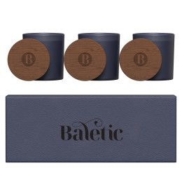 Custom Vista Glass Candle 3-Pack With Acacia Wood Lids - Navy blue