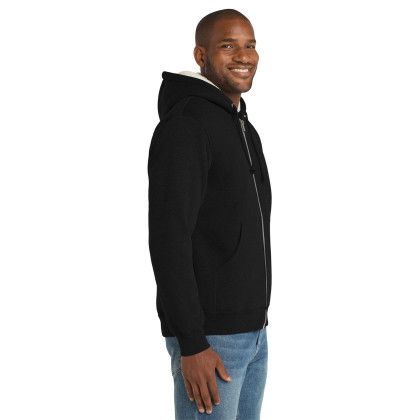 Custom CornerStone Heavyweight Sherpa-Lined Hooded Fleece Jacket - Black Side View 