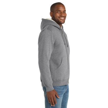 Custom CornerStone Heavyweight Sherpa-Lined Hooded Fleece Jacket - Grey Side View 