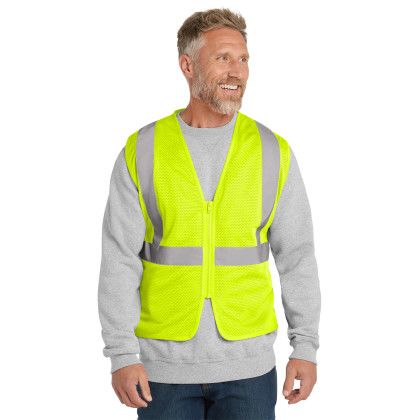 Custom CornerStone ANSI 107 Class 2 Economy Mesh Zippered Vest - Safety Yellow Front view