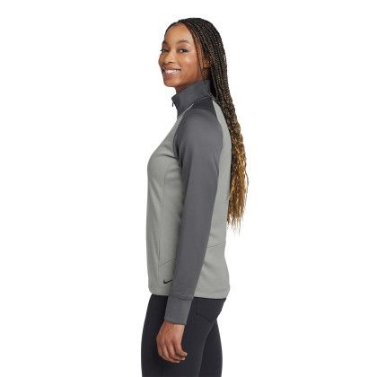 Custom Nike Women's Dri-FIT 1/2-Zip Cover-Up - Anthracite Grey Heather/Dark Grey Side View Custom Nike Women's Dri-FIT 1/2-Zip Cover-Up - Anthracite Grey Heather/Dark Grey Side View