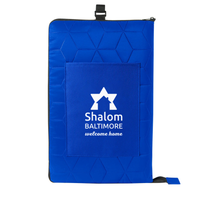 Custom Campfire Packable Blanket With Backpack Straps - Blue 