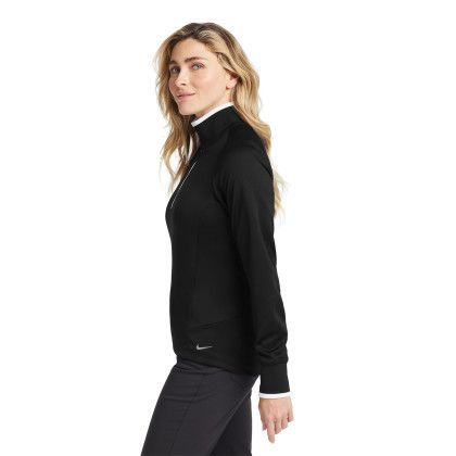 Custom Nike Women's Dri-FIT 1/2-Zip Cover-Up - Black/White Side View Custom Nike Women's Dri-FIT 1/2-Zip Cover-Up - Black/White Side View