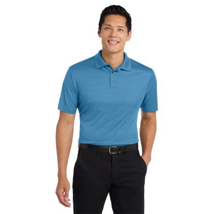 Custom Port Authority Performance Fine Jacquard Polo - Ocean Blue Front View 