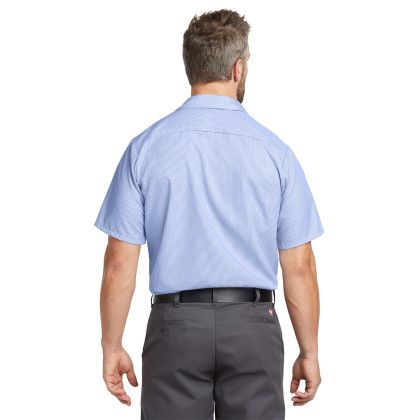 Custom Red Kap Short Sleeve Striped Industrial Work Shirt - White/Blue Back view Custom Red Kap Short Sleeve Striped Industrial Work Shirt - White/Blue Back view