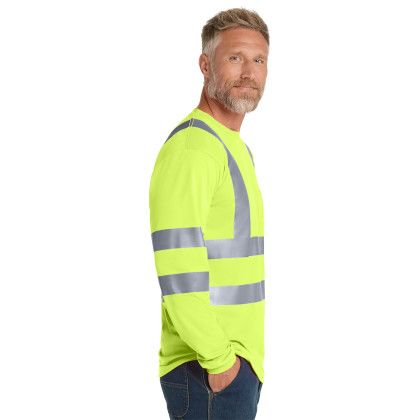 Custom CornerStone ANSI 107 Class 3 Long Sleeve Snag-Resistant Reflective T-Shirt - Safety Yellow Side view Custom CornerStone ANSI 107 Class 3 Long Sleeve Snag-Resistant Reflective T-Shirt - Safety Yellow Side view