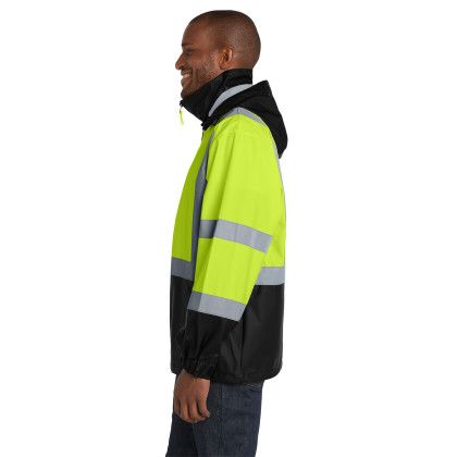 Custom CornerStone - ANSI 107 Class 3 Safety Windbreaker -  Safety Yellow/ Black Side View 
