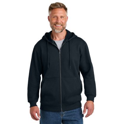 Custom CornerStone Tough Fleece Full-Zip Hoodie - Navy Front View 