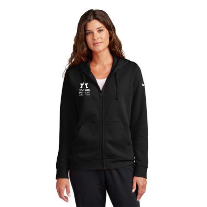 Custom Nike Women's Club Fleece Sleeve Swoosh Full-Zip Hoodie - Black Front view Custom Nike Women's Club Fleece Sleeve Swoosh Full-Zip Hoodie - Black Front view