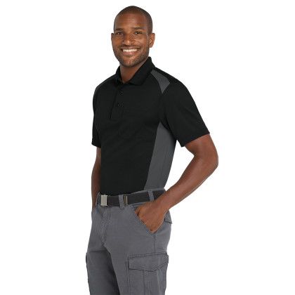 Custom CornerStone Select Snag-Proof Two Way Colorblock Pocket Polo - Black /Charcoal Side View