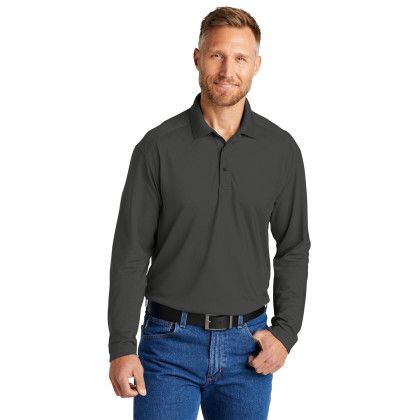 Custom CornerStone Select Lightweight Snag-Proof Long Sleeve Polo - Charcoal Front View 