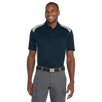 Custom CornerStone Select Snag-Proof Two Way Colorblock Pocket Polo - Dark Navy/Light Grey Front View 