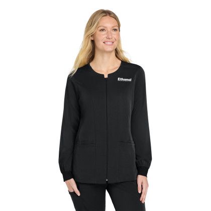 Custom Wink Women's Premiere Flex Full-Zip Scrub Jacket - Black Front View