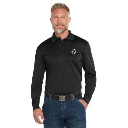 Custom CornerStone Select Snag-Proof Long Sleeve Polo - Black Front view