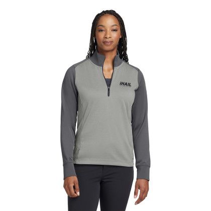 Custom Nike Women's Dri-FIT 1/2-Zip Cover-Up - Anthracite Grey Heather/Dark Grey Front view Custom Nike Women's Dri-FIT 1/2-Zip Cover-Up - Anthracite Grey Heather/Dark Grey Front view