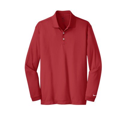 Custom Nike Tall Long Sleeve Dri-FIT Stretch Tech Polo - Varsity Red Front view Custom Nike Tall Long Sleeve Dri-FIT Stretch Tech Polo - Varsity Red Front view