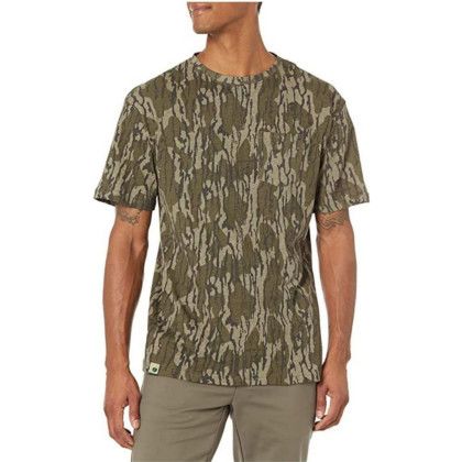 Custom Mossy Oak Men's 4.4 oz. Polyester Interlock Short Sleeve T-Shirt - MO Orignal Bottomland Front View Custom Mossy Oak Men's 4.4 oz. Polyester Interlock Short Sleeve T-Shirt - MO Orignal Bottomland Front View