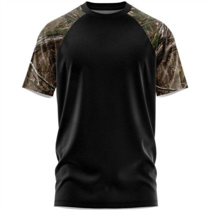 Custom Mossy Oak Men's Raglan 4.4 oz. Polyester Interlock T-Shirt - Mo Country DNA-Black Front View 