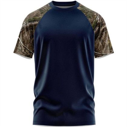 Custom Mossy Oak Men's Raglan 4.4 oz. Polyester Interlock T-Shirt - Mo Country DNA-Navy Front View 