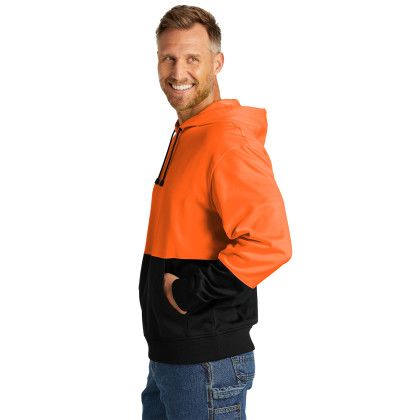 Custom CornerStone Enhanced Visibility Fleece Pullover Hoodie - Safety Orange  Side View 