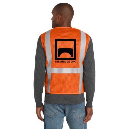 Custom CornerStone ANSI 107 Class 2 Mesh Six-Pocket Zippered Vest - Safety Orange Side view