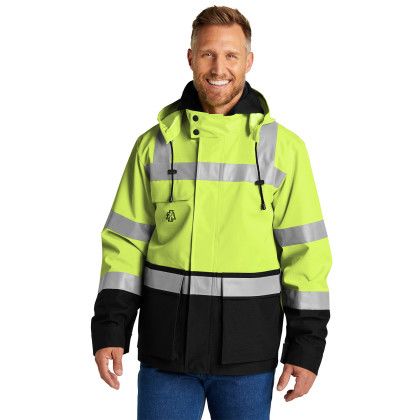 Custom CornerStone ANSI 107 Class 3 Waterproof Insulated Ripstop Bomber Jacket - Safety Yellow Front view