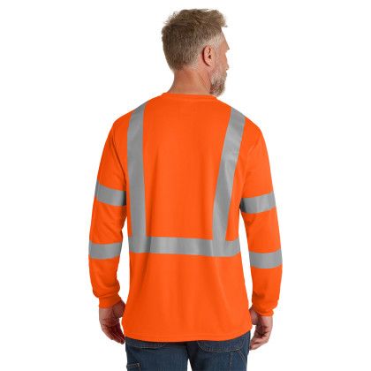 Custom CornerStone ANSI 107 Class 3 Mesh Long Sleeve Tee - Safety orange Back view 