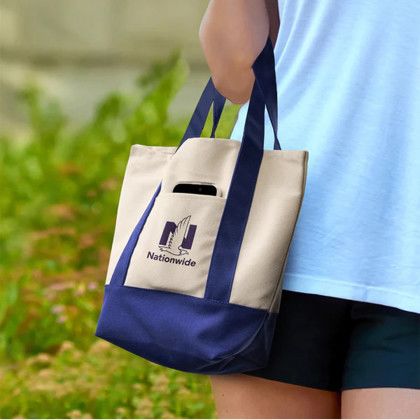 Custom Mini TJ Canvas Tote Bag - Navy Lifestyle View Custom Mini TJ Canvas Tote Bag - Navy Lifestyle View