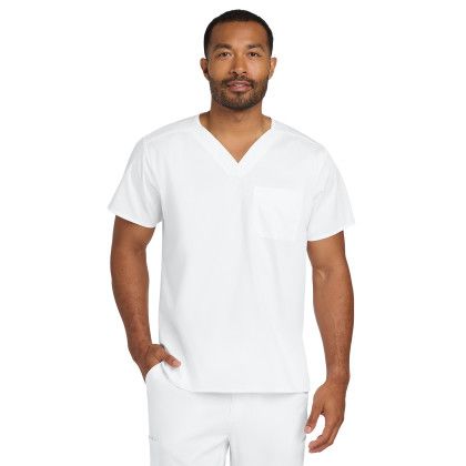 Custom Wink Unisex WorkFlex Chest Pocket V-Neck Top - White Front View 