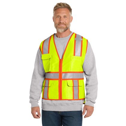 Custom CornerStone ANSI 107 Class 2 Surveyor Zippered Two-Tone Vest - Safety Yellow Front view