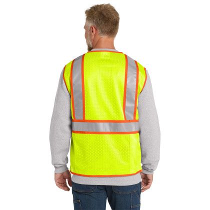 Custom CornerStone ANSI 107 Class 2 Surveyor Zippered Two-Tone Vest - Safety Yellow Back view