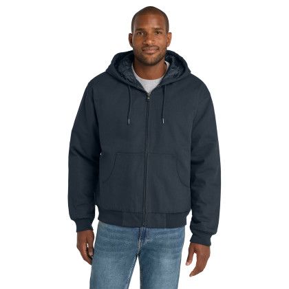 Custom CornerStone Tall Duck Cloth Hooded Work Jacket - Navy Front view
