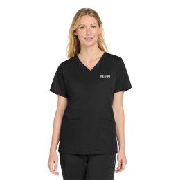 Custom Wink Women's WorkFlex V-Neck Top - Black Front View